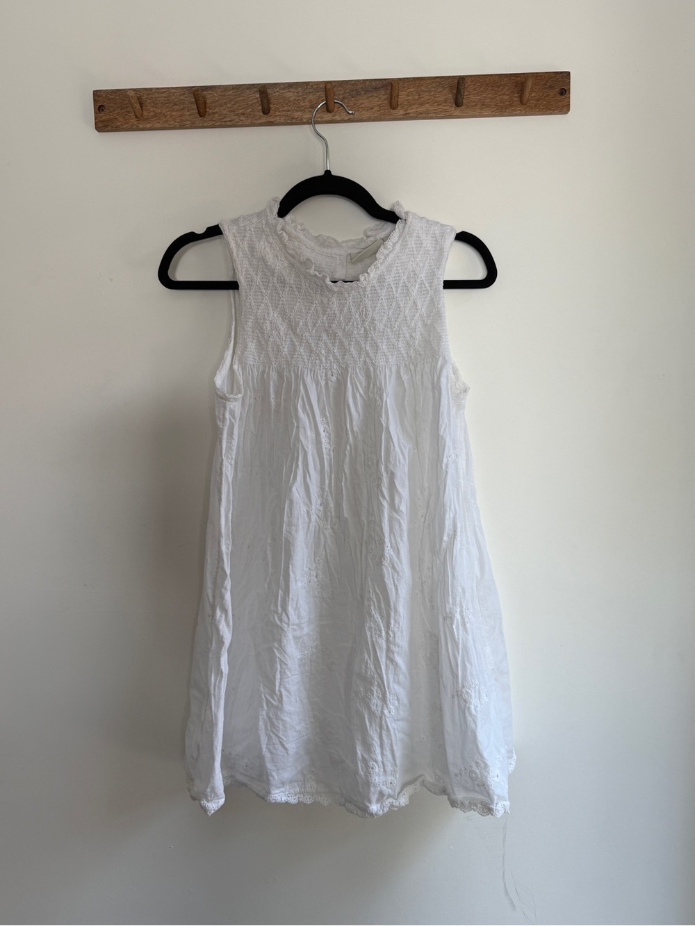 White cotton eyelet mini dress